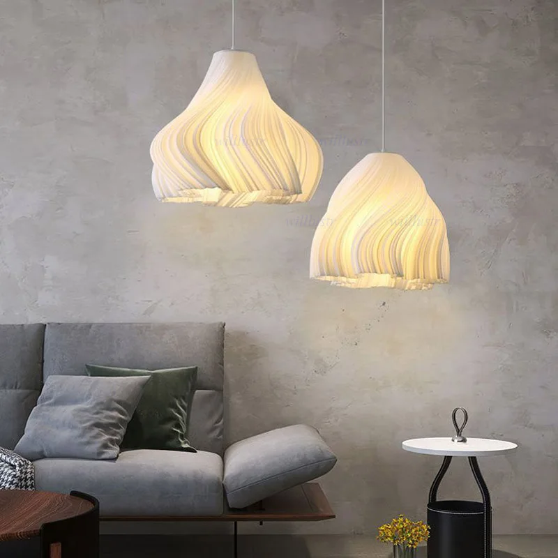 Creative 3D Print Pendant Lamp PLA ABS Hanging Light Hotel Cafe Bar Bedside White Streamlined Ceiling Chandelier