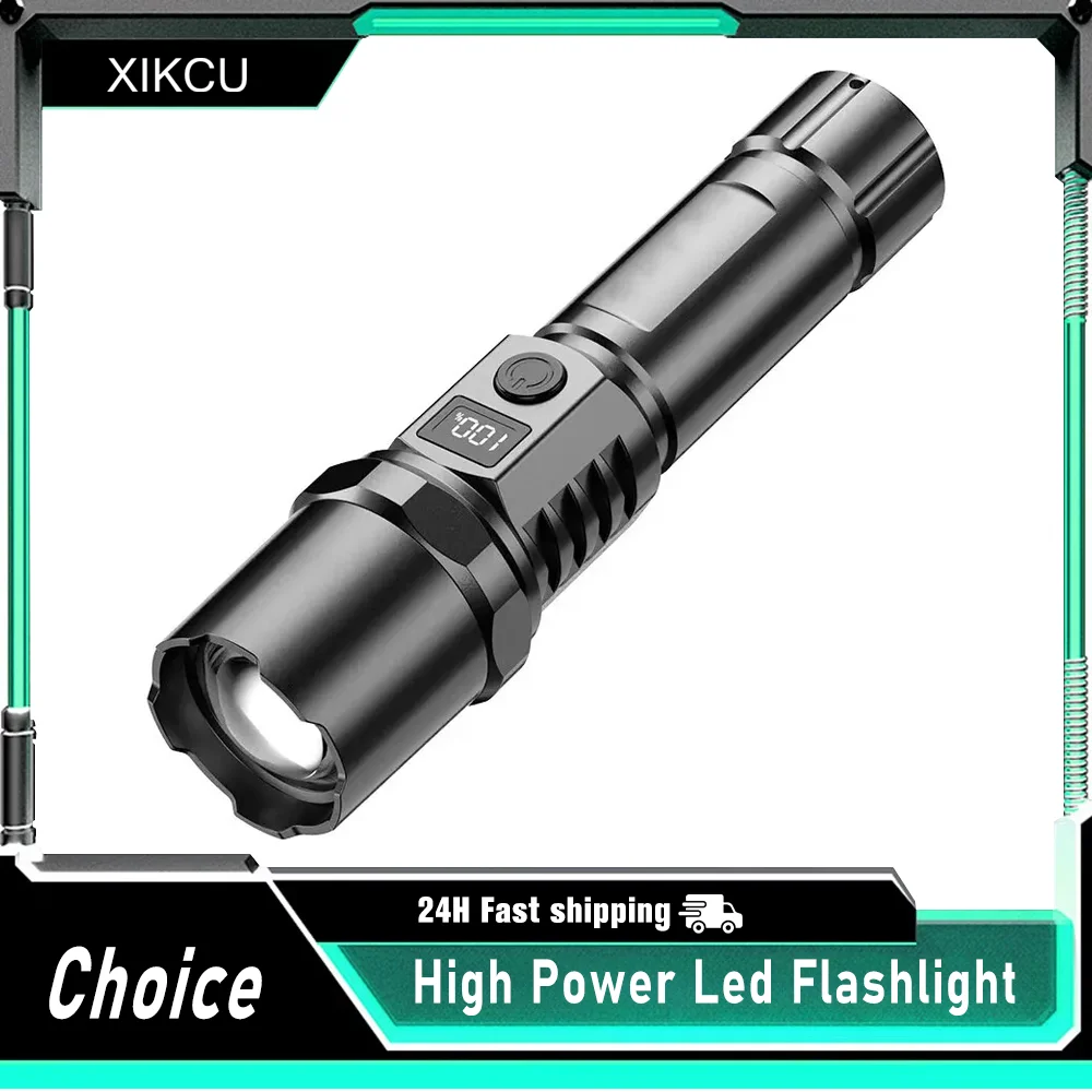 

High Power Led Flashlight Rechargeable Retractable Flashlight Digital Zoom USB Hand Light For Camping Outdoor And Emerge