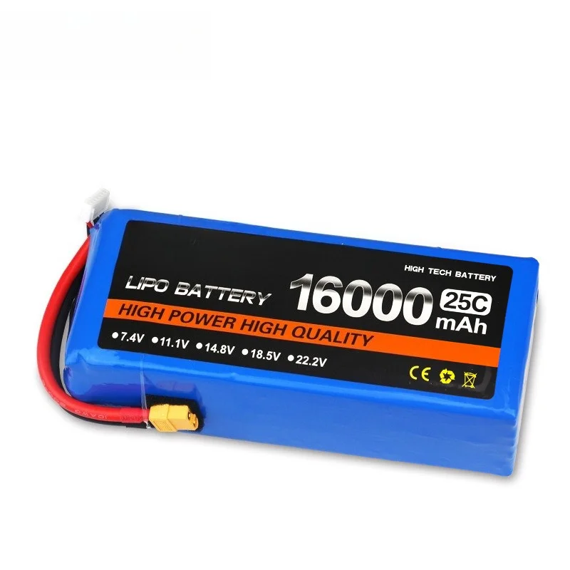 16000mAh 3S-6S 25C High-Capacity LiPo Battery XT60 Plug for Agricultural Drones/FPV Aircraft/RC Cars 11.1V-22.2V Hard Case