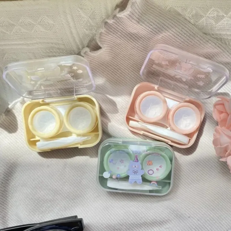 Cartoon Contact Lens Box Container Kawaii Transparent Shell Contact Lenses Case Portable Contact Lens Holder Box with Tweezer