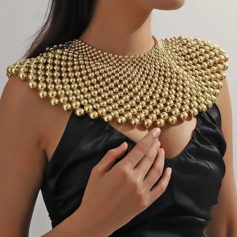 Exaggerated Adjustable Pearl Shoulder Cape Solid Color Plastic Bead Layered Pearl Necklace Bead Necklace Banquet