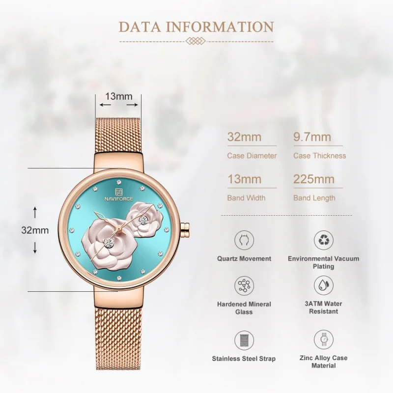 NAVIFORCE Quartz Women's Watch Steel Belt Luxury Design Women's Luxury Dress Clock Relogio Feminino Watch NF5013 Package Gifts