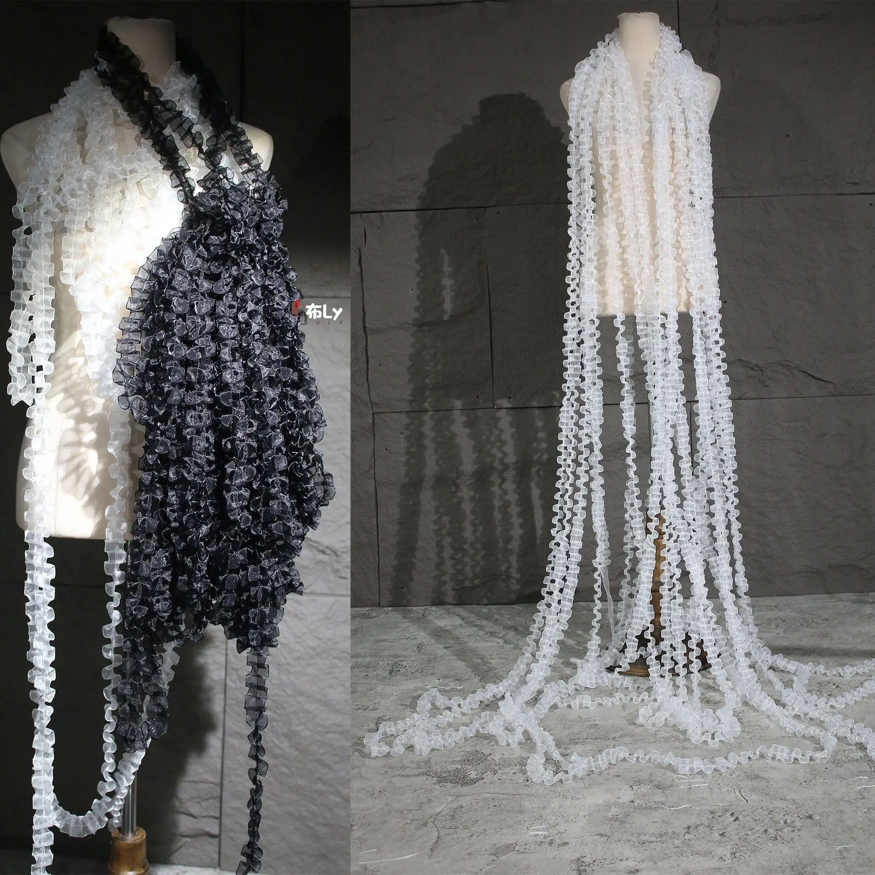 

Черно-белое кружево-аккордеон, материал для шитья своими руками для манжет и вырезов, дизайнерская ткань для одежды