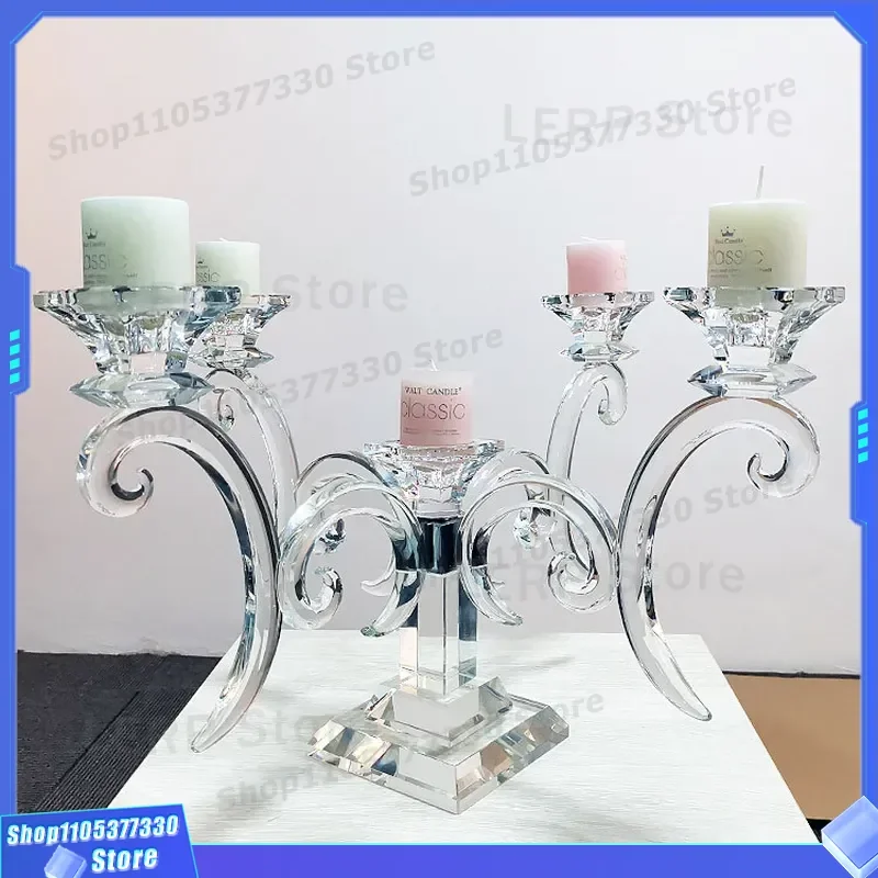 Clear Crystal Candle Holders for Home Decor Elegant Transparent Glass Candlesticks Wedding Centerpiece Table Decoration