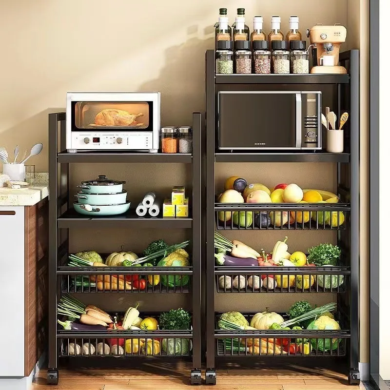 Mobile Kitchen Basket Storage Rack, Home Floor Standing Multi-layer Fruit and Vegetable Storage Multifunctional Pot Rack
