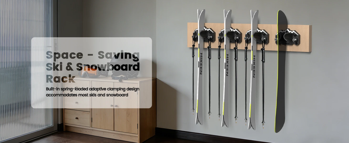 Hikeen Ski- und Snowboard-Wandhalterung Passend für Alle Skier oder Snowboards Skiwandhalterung Rutschfeste Aufbewahrung für Garagenorganisation Winterausrüstung – Detail 1