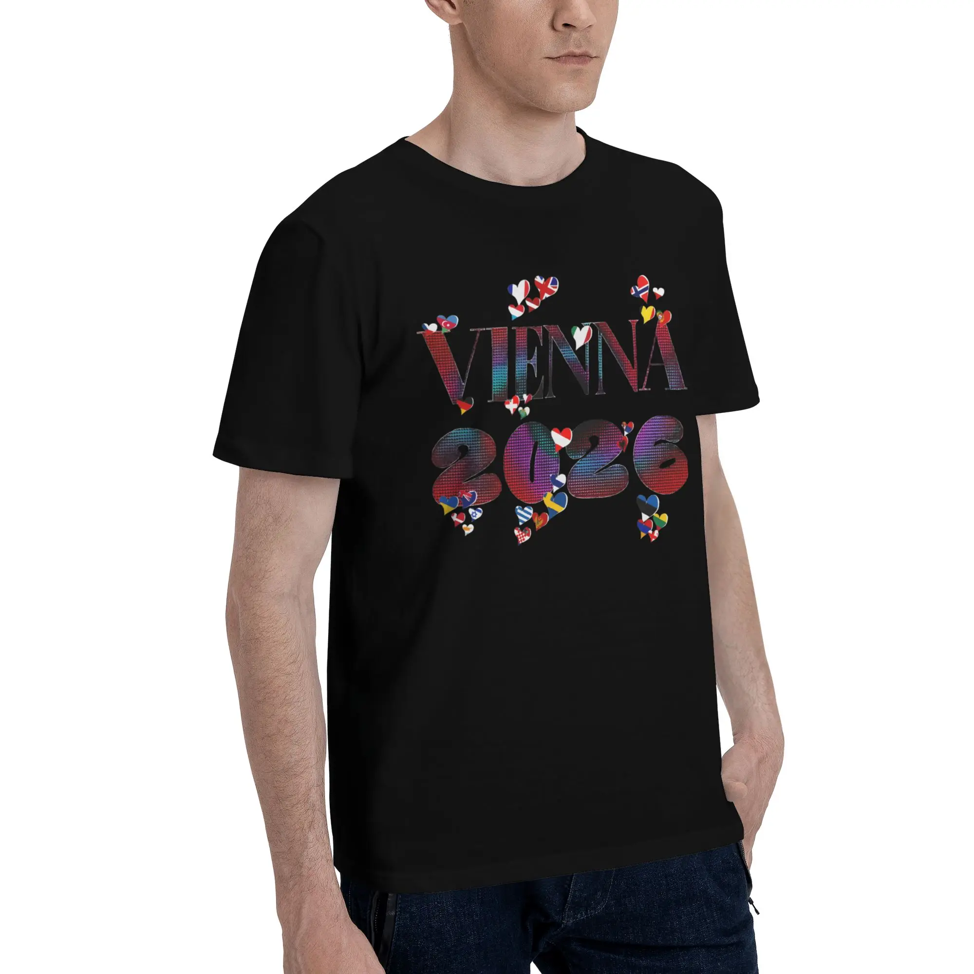 Printed Love Graphics Eurovision Vienna ESC 2026  T Shirt For Unisex  Cotton Tee Shirt Short Sleeve Tops