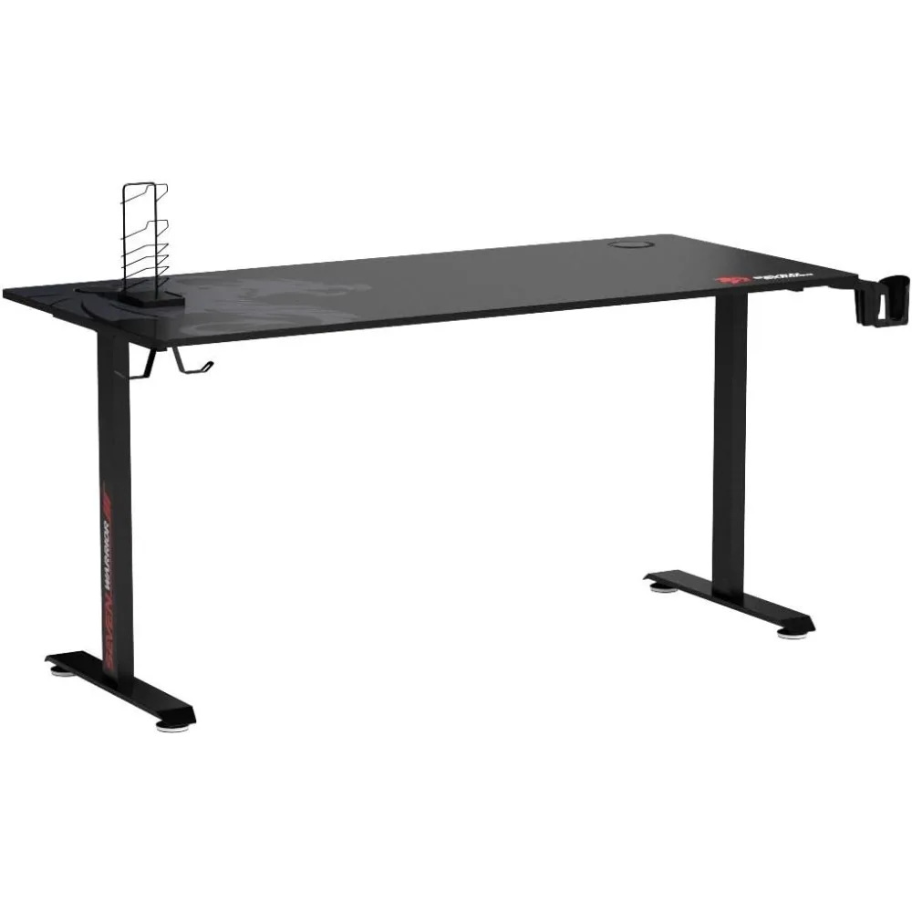 SEVEN WARRIOR Gaming Desk 60 INCH, T- Shaped Carbon Fiber Surface Computer Desk with Full Desk Mouse Pad, Ergonomic E-Sport