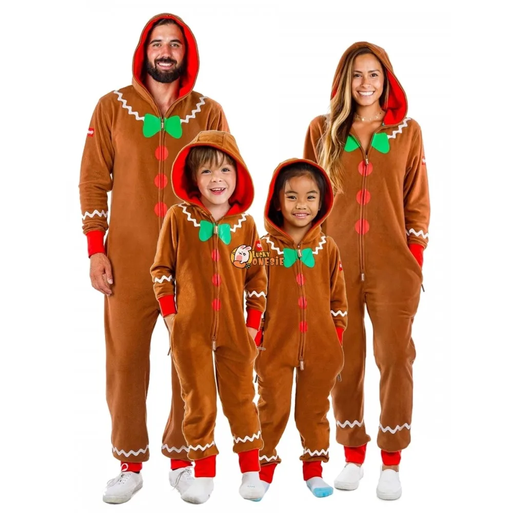 Unisex Child Christmas Romper Toddler Girl New Year Cookie Dress Up Adult Women Plush Gingerbread Man Costume For Family