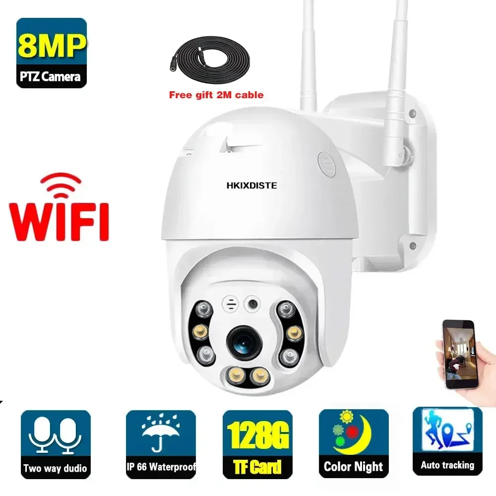 Wifi 4K Ultra HD PTZ IP Camera Outdoor Auto Tracking Color Night Vision Wireless CCTV Security Camera 8MP Video Surveillance