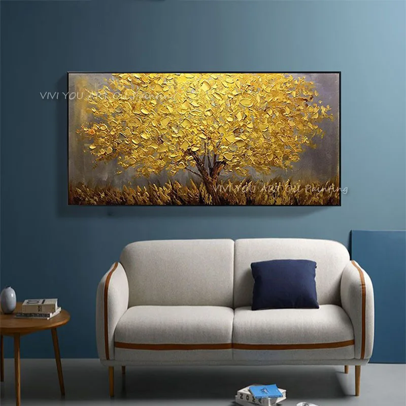 100% Handpainted Creative Gold And Silver Knife Tree Paintings Nordic Wall Art Nature Canvas Modern Abstract Painting Pictures
