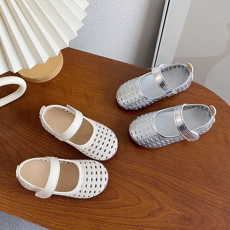 Girl'S Summer Flat Shoes Breathable Hollow-Out Pure Color Kids Princess Shoes Stylish Flexiable Minimalist Children Single Flats