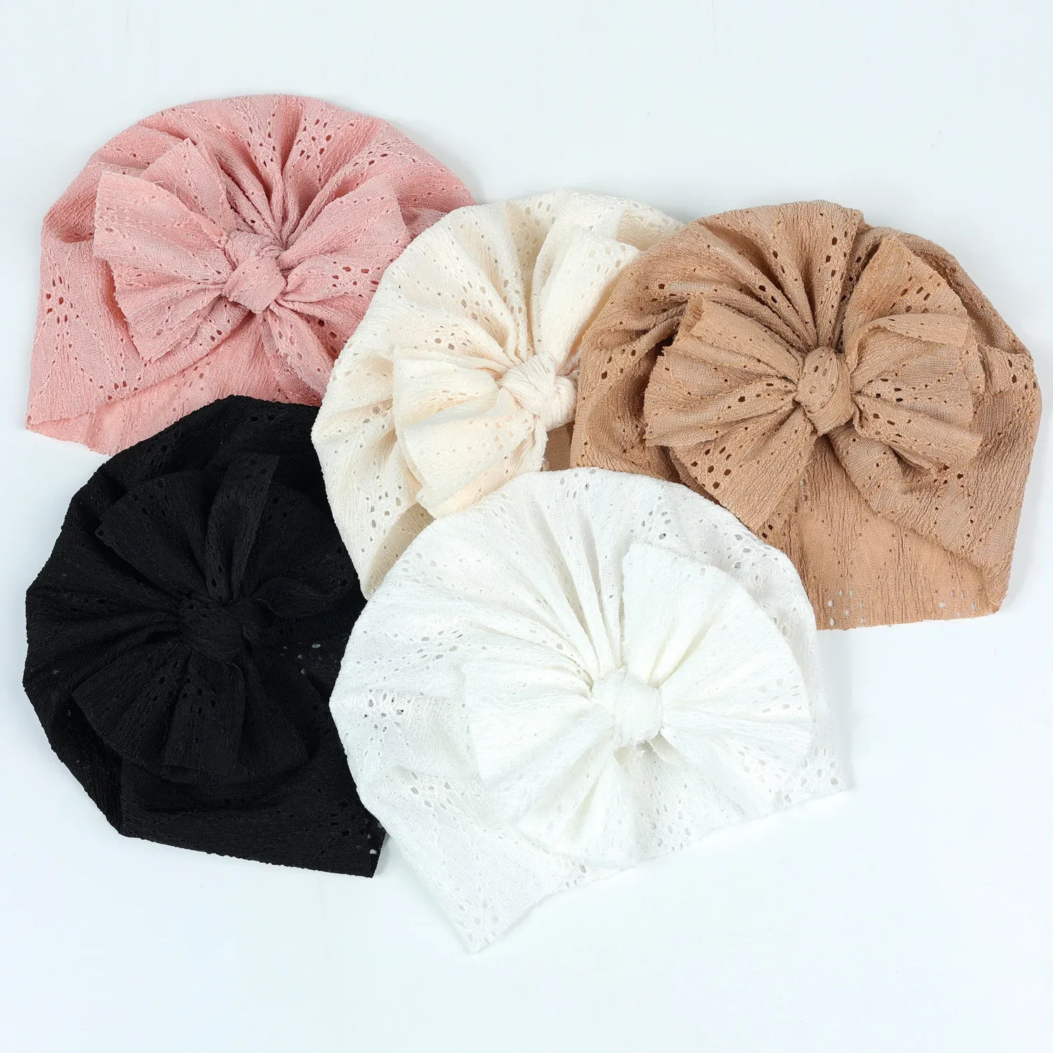 

Baby Bows Turban Hat Soft Elastic Baby Summer Bonnet Hat for Newborn Girls Breathable Solid Color Breathable Infant Kids Beanie