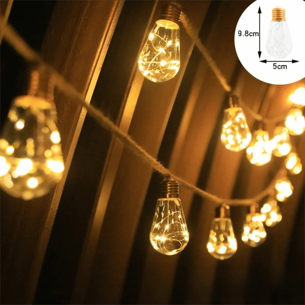 Decorative 10/16 LED Solar String Light Bulbs with Hemp Rope Warm/Colorful Light Hanging Light Bulbs Fairy Light String Yard