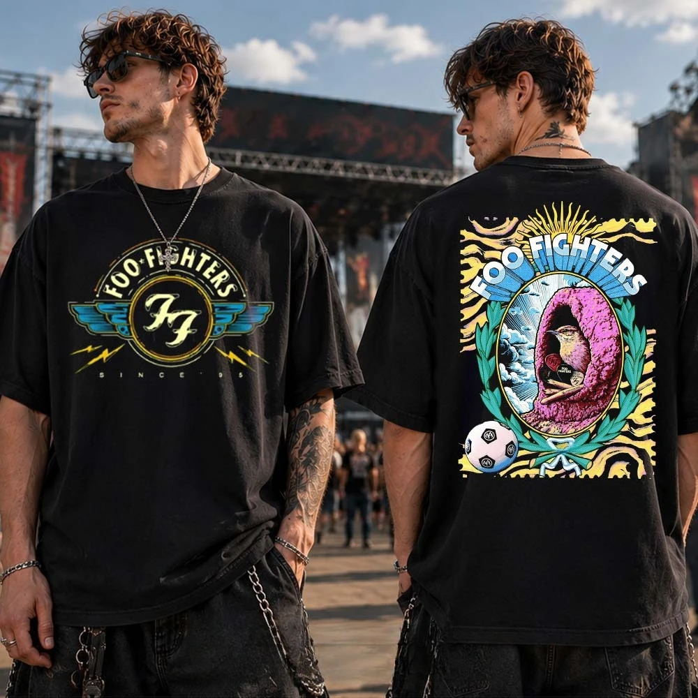 Foo Fighters Buenos Aires August 6 2026 Return Announcement Winged FF Logo Two Sides T-Shirt Bird Nest Back Graphic