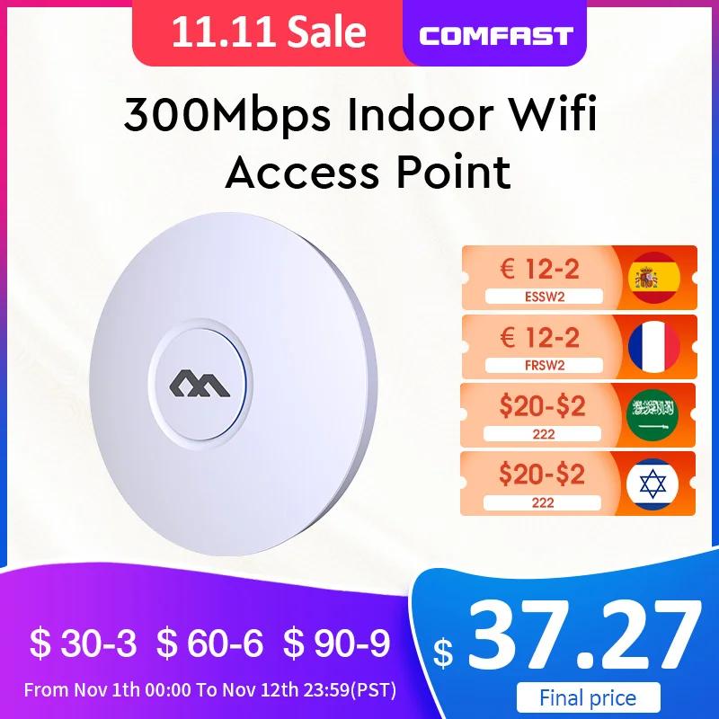 Top COMFAST CF-E320V2 300M WiFi Ceiling Wireless AP 802.11b/g/n QCA9533 Enterprise Wifi System AP 48V POE OPEN DDWRT Access