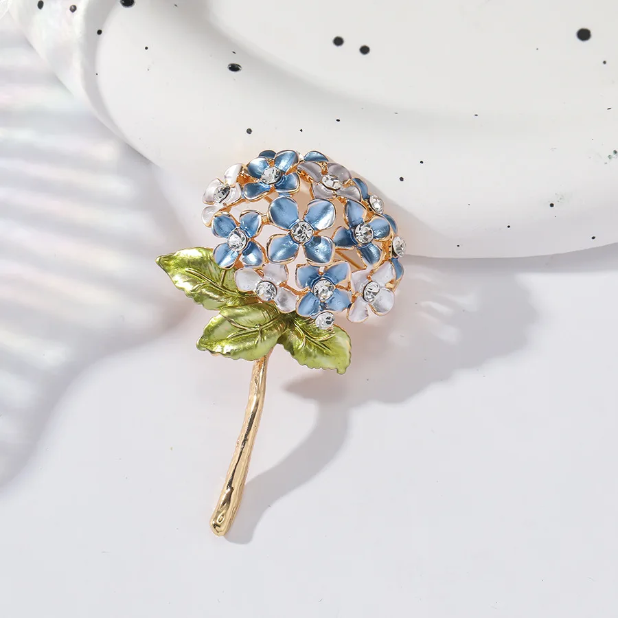 Fashionable new oil dripping enamel diamond inlaid embroidered ball flower brooch, wholesale of plant-based brooches