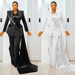Special Design Women Pants Suits Plus Size Wedding Blazer Jacket With Wraps Customized Wedding Guest Wear Slim Fit 2 Pieces