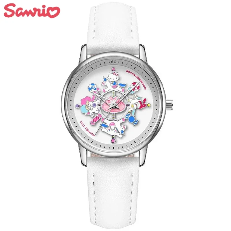 Kawaii Genuine Luxury Watch for Women Anime Figure Hello Kitty Carousel Quartz Watch Waterproof Women Watches Kawaii Reloj Gifts