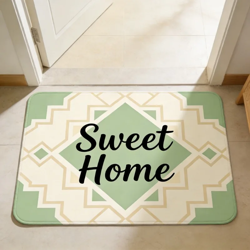 VIKAMA Good Vibes Only Sweet Home Quote Flannel Rug, Non-Slip Entry Doormat, Ins Style Entrance Floor Mat Welcome Entrance Rug