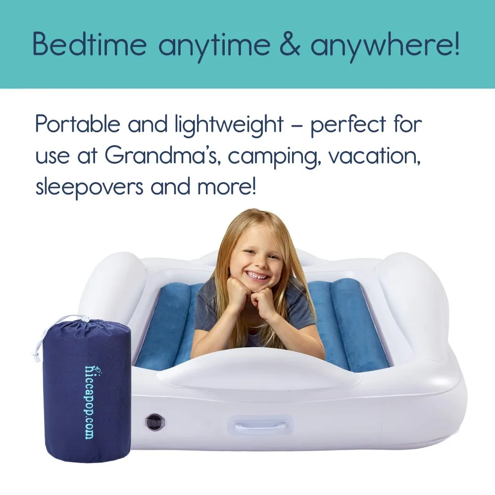 

Inflatable Toddler Travel Bed with Safety Bumpers [4-Sided] | Portable Toddler Bed for Kids | Toddler Air Mattress
