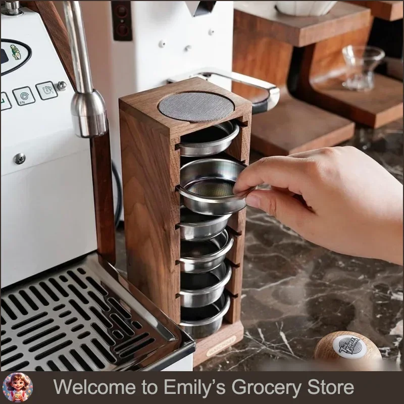 

Coffee Powder Bowl Storage Rack Storage Rack Walnut Espresso Basket Display Rack Suitable for 51/53/58mm Universal Barista Tools