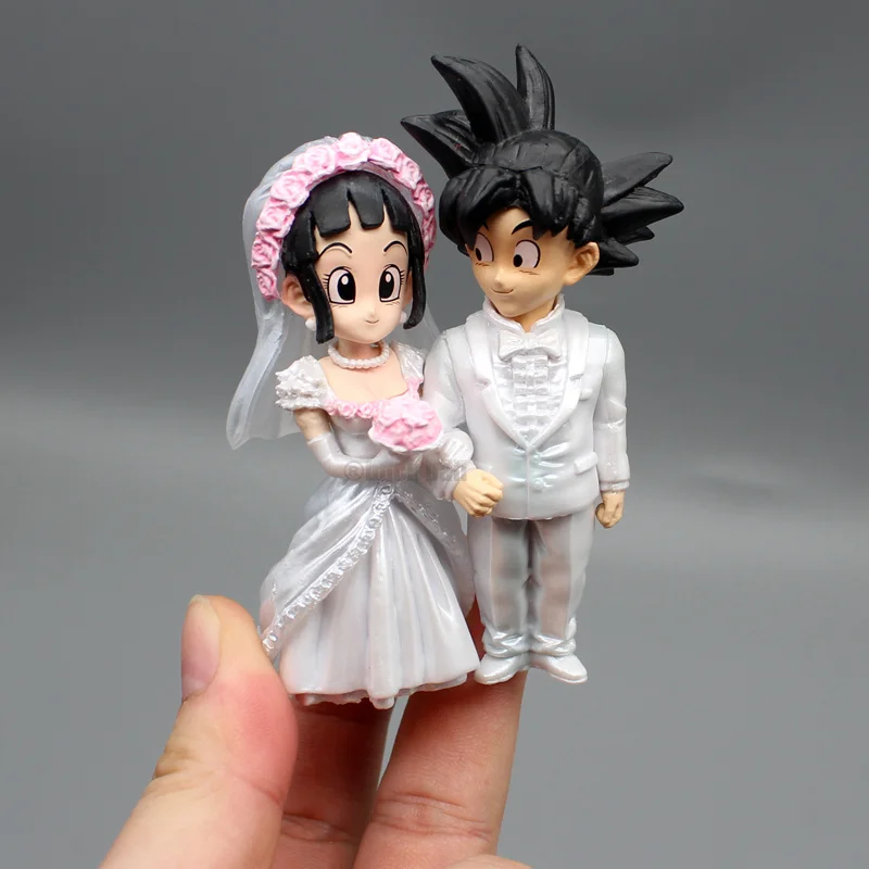 Dragon Ball Anime Figure Son Goku Figures Lg Wedding Goku Chichi Mariage Figurine 9cm Scene Statue Q-Version Pvc Model Doll Toys