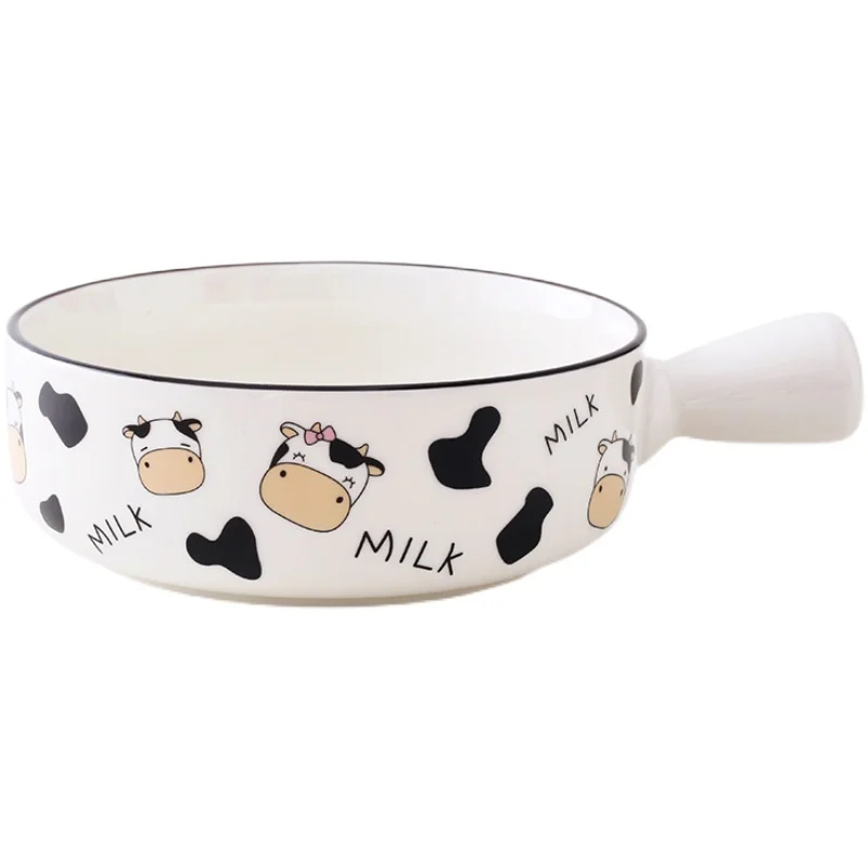 

Household ceramic bowl with handle Bowl oven special bowl cute salad bowl cutlery baking tray.