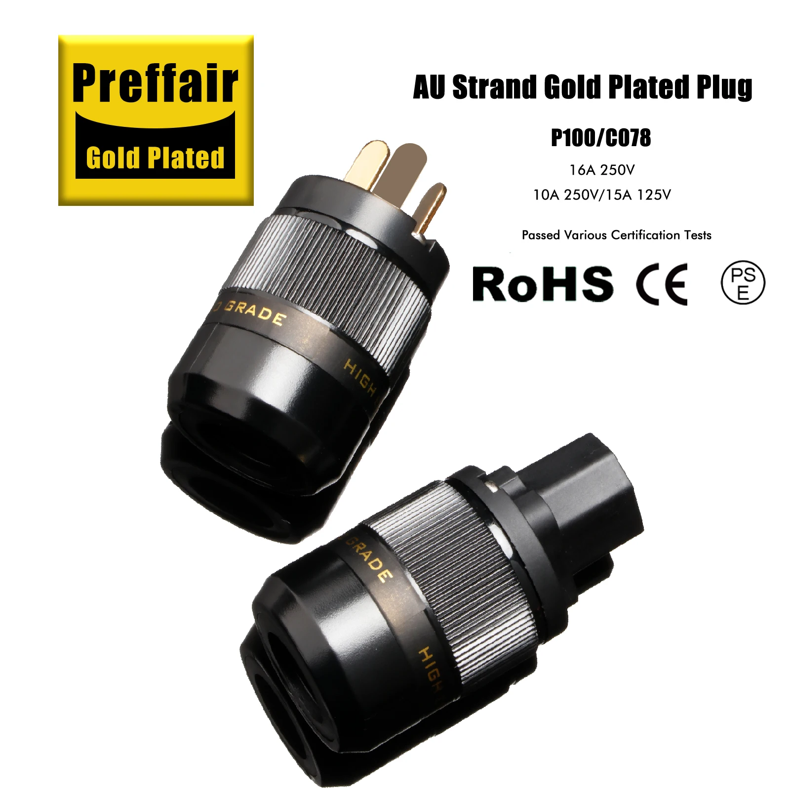 Preffair NZ AU HiFi Audio Mains AC Power Connector Plug Gold Plated IEC320 Male Female AU Electric Solder-Free Power Plug