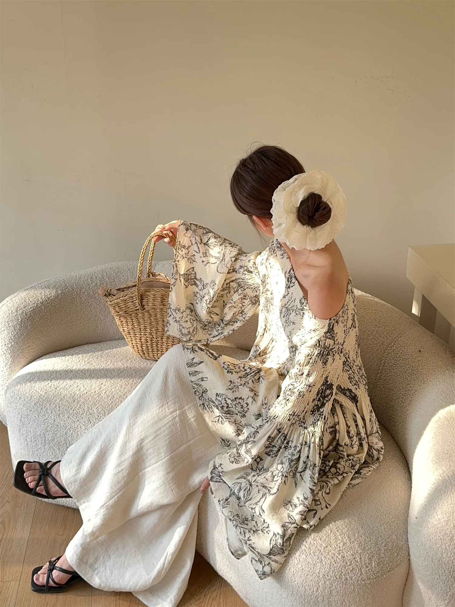 春夏スイートカジュアルシャツワンショルダーベルスリーブ新作スリムバケーションAラインシャツ