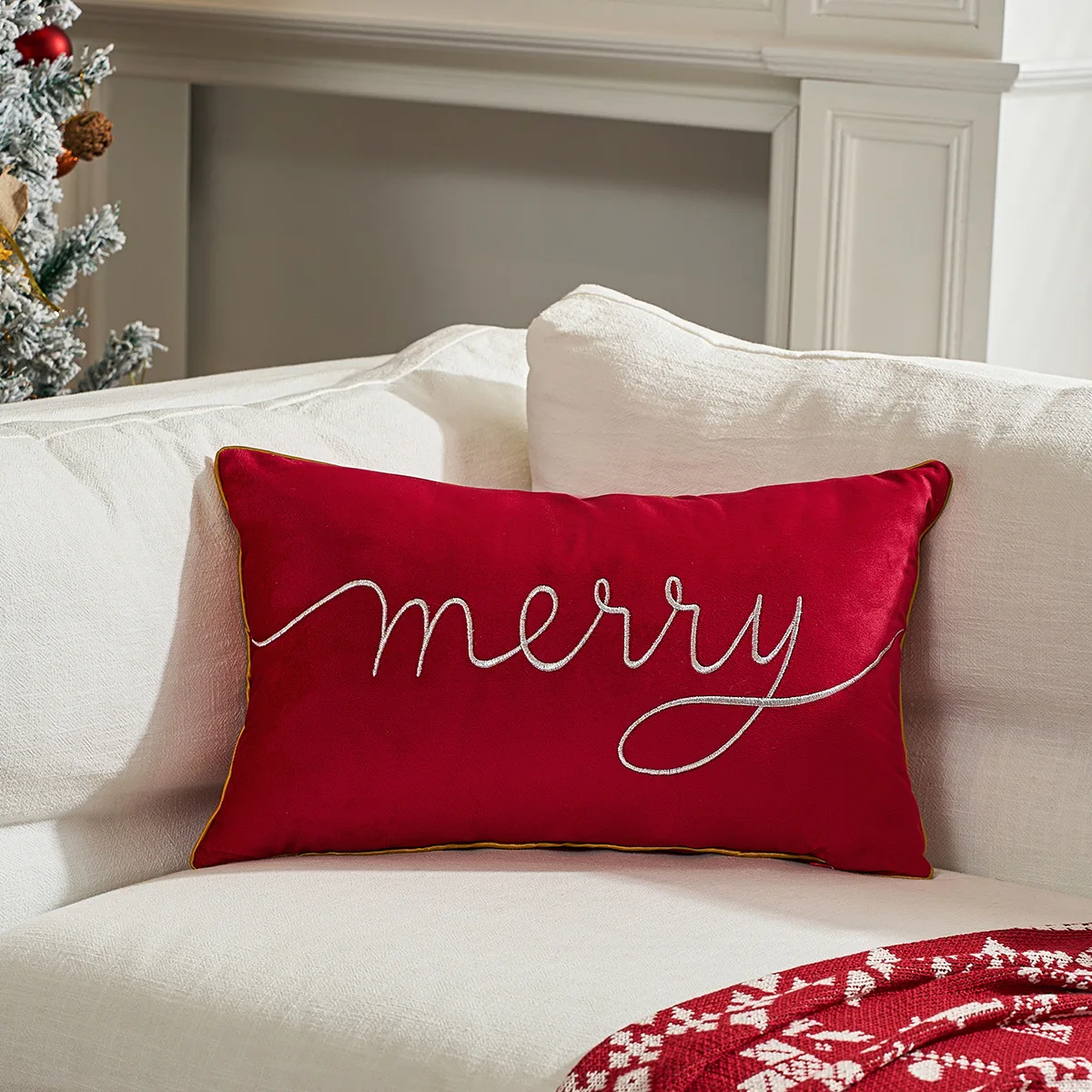 30x50cm Frohe Weihnachten Stickerei Niederländischen Samt Kissenbezug Einfarbig Urlaub Dekor Wurf Kissen Abdeckung Party Sofa Kissenbezug – Detail 6