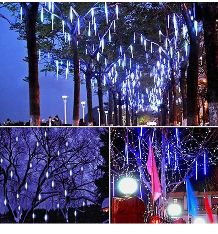 USB Falling Meteor Lights LED String Warm White Blue Colorful 30CM8Tubes 50CM8Tubes IP54 Waterproof 8 Modes Festival Yard Decor