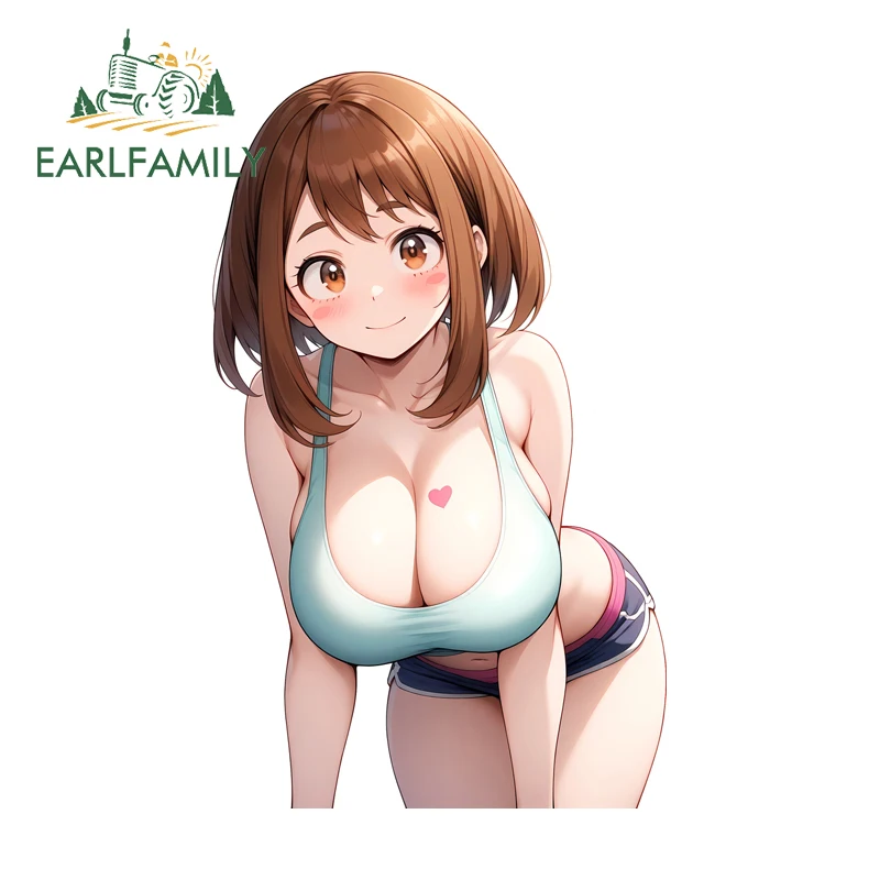EARLFAMILY Ochako Comic Big Breast Sexy Girl Car Stickers Brown Hair Sunscreen Camper Vinyl Decal Eye-catching Car Sticker