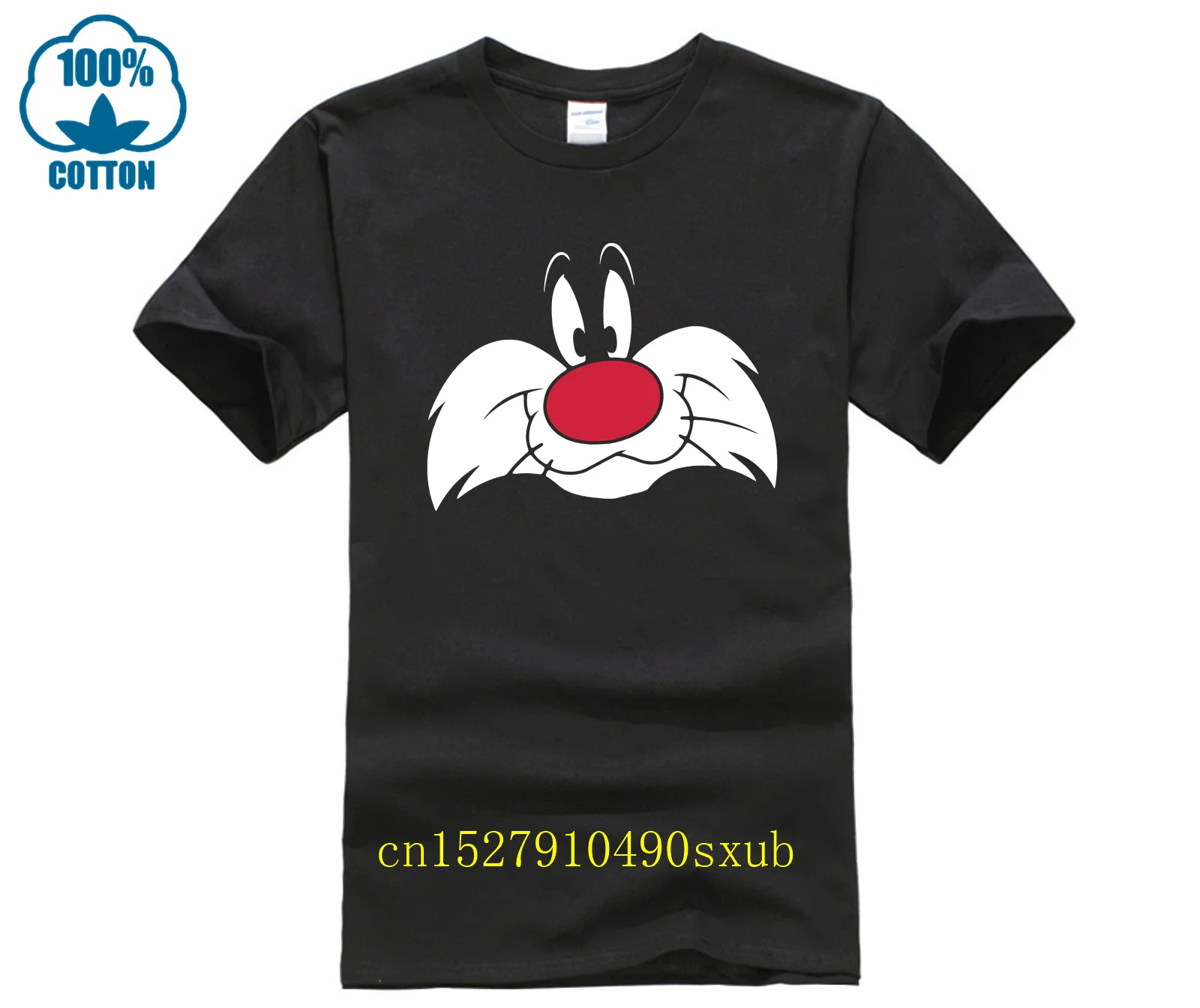 Sylvester Cat Face Official Sylvester and Tweety Black Mens T-shirt Cool Casual pride t shirt men Unisex New