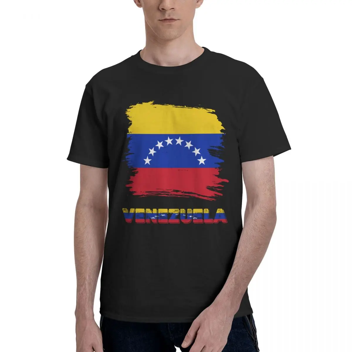 Vintage Venezuela Flag Washed Cotton T-Shirt Men's Summer Crewneck Oversize Tee Shirt Awesome Print Clothing