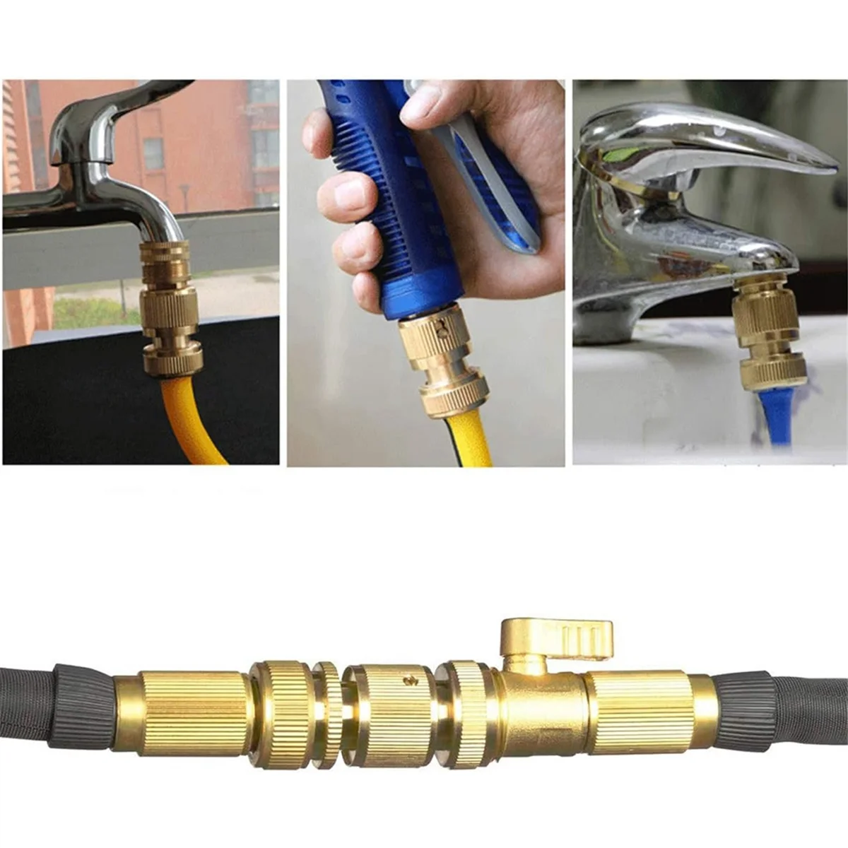 

ABJS 5-Piece Set of Garden Hose Brass Quick Connectors GHT Threaded Connection Accessories Water Pipe Leak-Free Connectors