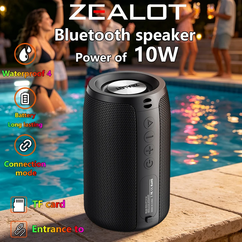 ZEALOT-S132 Portable Bluetooth Speaker 10W, Wireless Outdoor Sound, Bluetooth Waterproof Speaker Ultra-long Battery Life