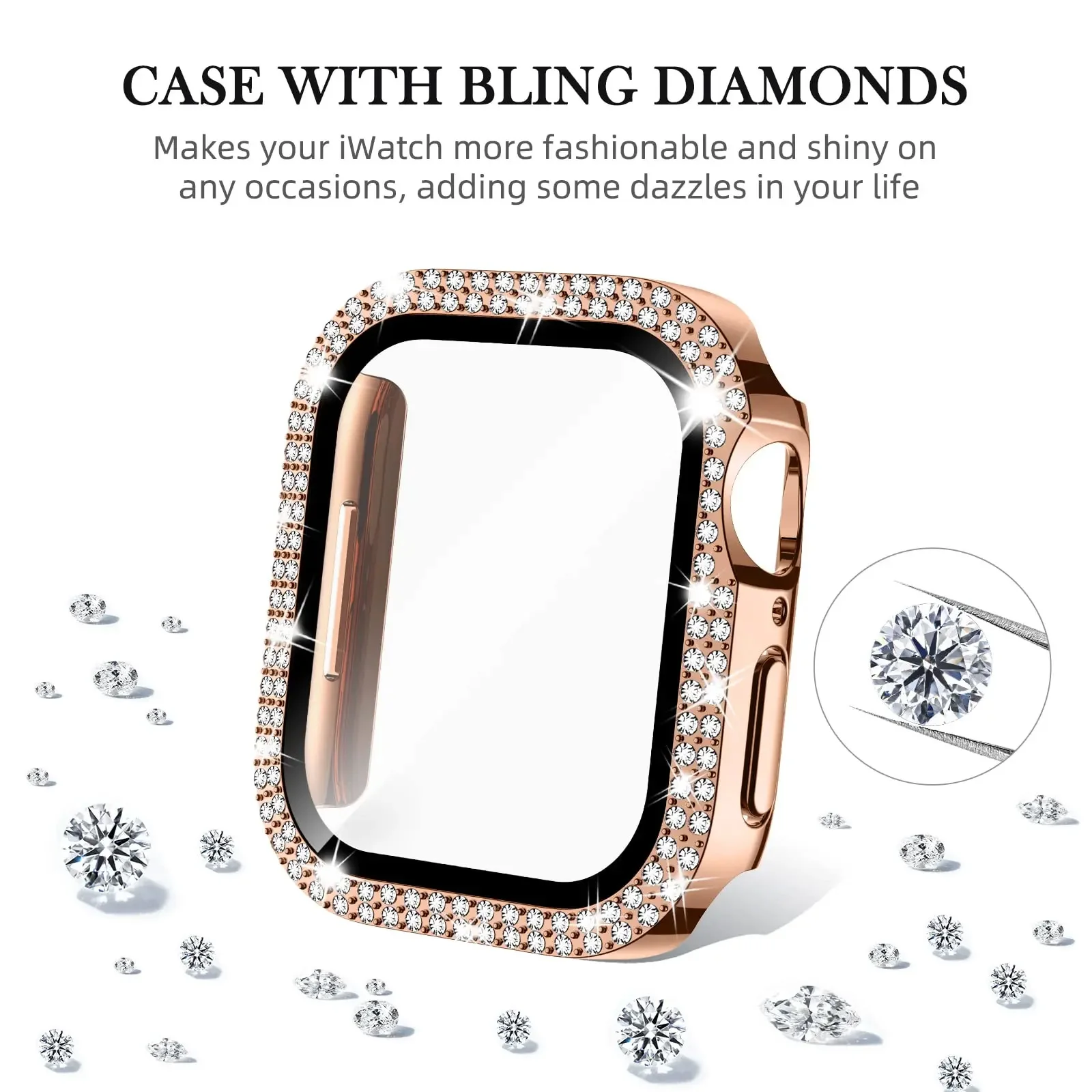 Transparent Hollow Bling Diamond PC Case for Apple Watch 38 42 40 44 41 45mm Protective Cover for iWatch Series 7 6 5 4 3 2 SE