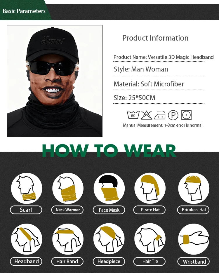 Sommerlicher multifunktionaler nahtloser Magic Headwear Schnelltrocknender Schlauchschal Gesichtsmaske für Outdoor-Wandern, Angeln, Radfahren, Sport – Detail 3