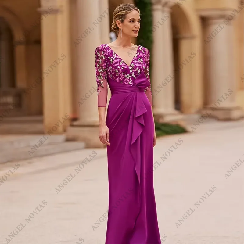 

Customized Elegant Embroidery Appliques Mother of the Bride Dresses V Neck Wedding Party Gowns Chiffon Evening formal dress