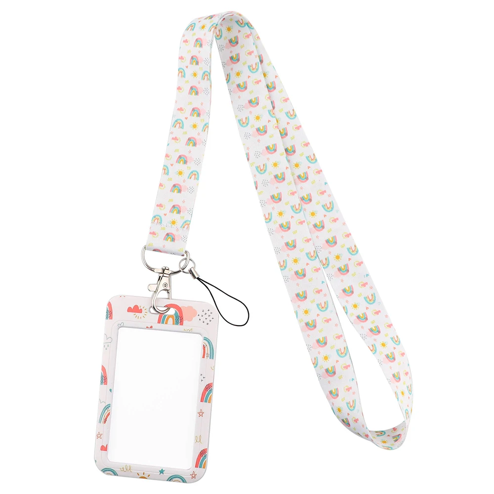 JF1397 Rainbow Lanyards ID Card Badge Holder Keychain Colorful Printing Neck Straps Keychain Cellphone Rope Teacher Gift