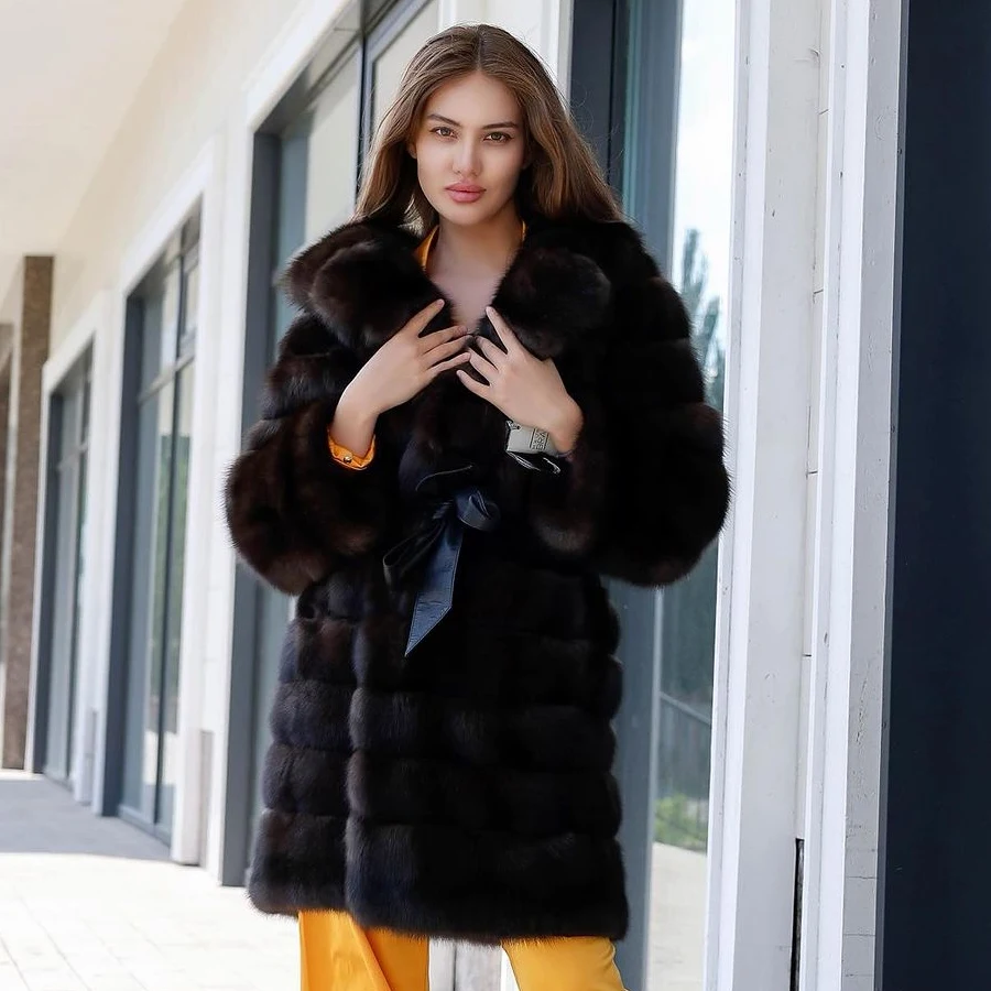 

Winter Fox Jacket Women Long Black Natural Fox Fur Coats Female Luxury High Quality Warm Outwears Womens