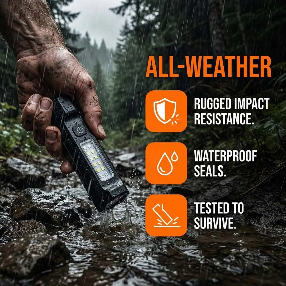 Magnet Bottom Portable LED Flashlight Handheld Long Lasting Mini Camping Lamp Side Light Clip on Emergency Lighting Hiking