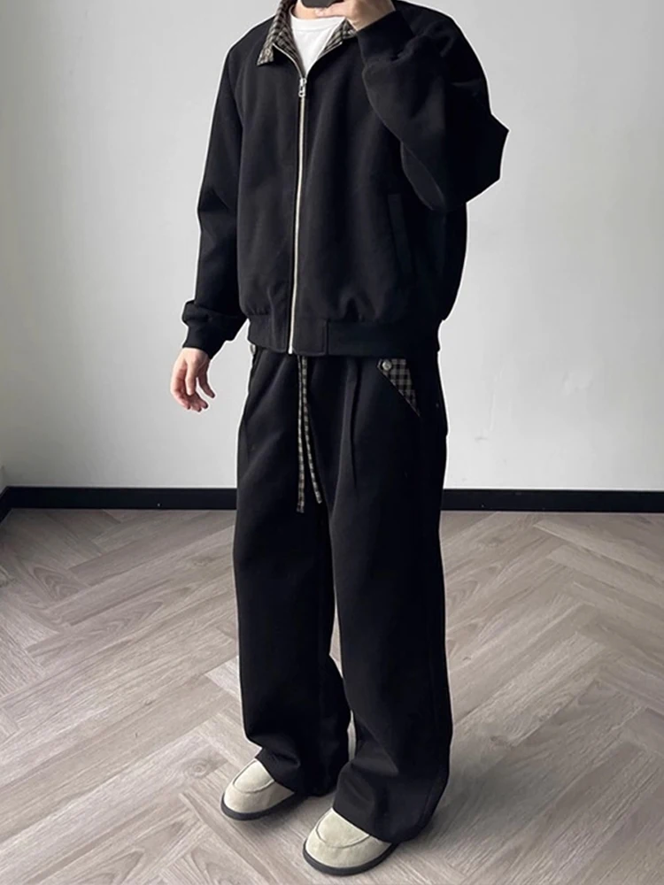 بلا منقوشة الربط الرجال Sweatpants الخريف كلينفيت مستقيم الساق بنطال ذو قصة أرجل واسعة سكين أمريكي كسول Sle سراويل تقليدية