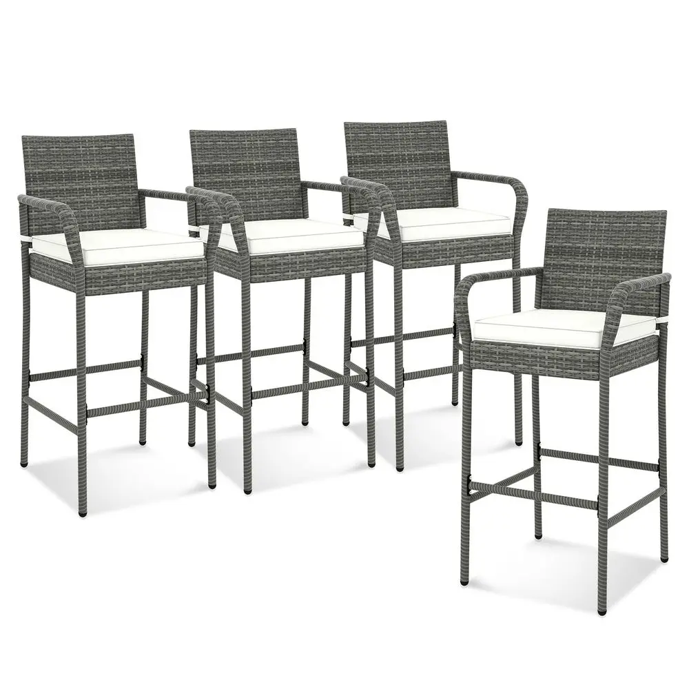 

Patio Wicker Barstools Set of 4, Outdoor PE Rattan Bar Chairs with Armrests amp Soft Cushions, Stable Metal Frame, 400 lbs Max