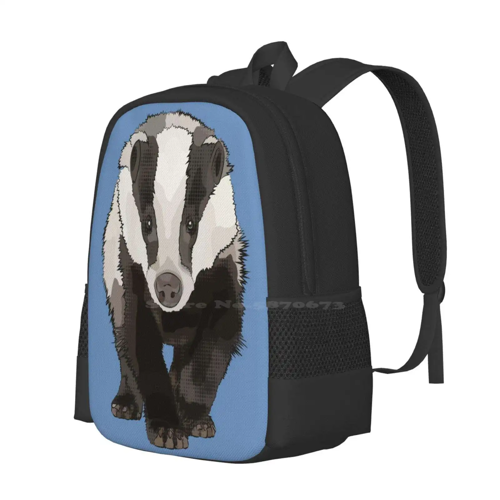 Blue Badger By Www.Beefoxtree.Com Pattern Design Laptop Travel School Bags Walking Badger British Wildlife Woodland Nature