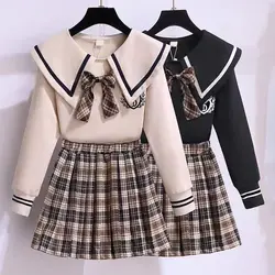 Sets For Girls School Uniform Twinset Children Costume Kids Suit Preppy Tops Skirt Clothes For Teenagers 6 8 9 10 12 14 Years