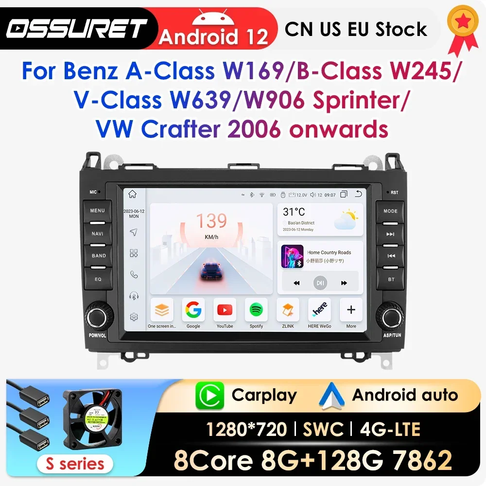 

AI CarPlay Android12 Car Radio For Mercedes-Benz A-B-V-Class B200 W169 W245 W639 W906 Sprinter GPS Navi Multimedia Player 7862