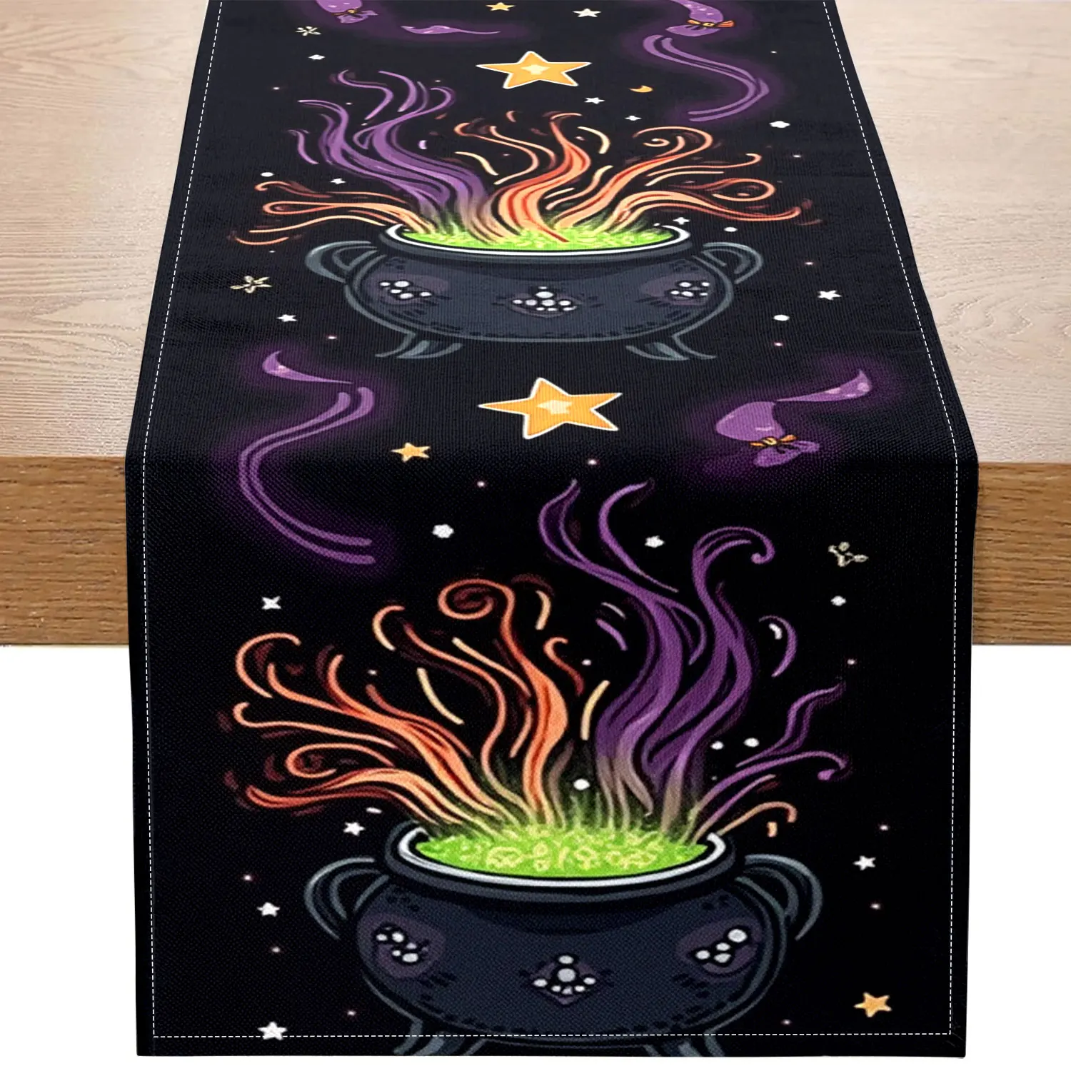 

1 дорожка на Хэллоуин с узорами, такие как волшебные ковши и летучие мыши, подходит для вечеринок на Хэллоуин, праздничных украшений для дома и других мероприятий.