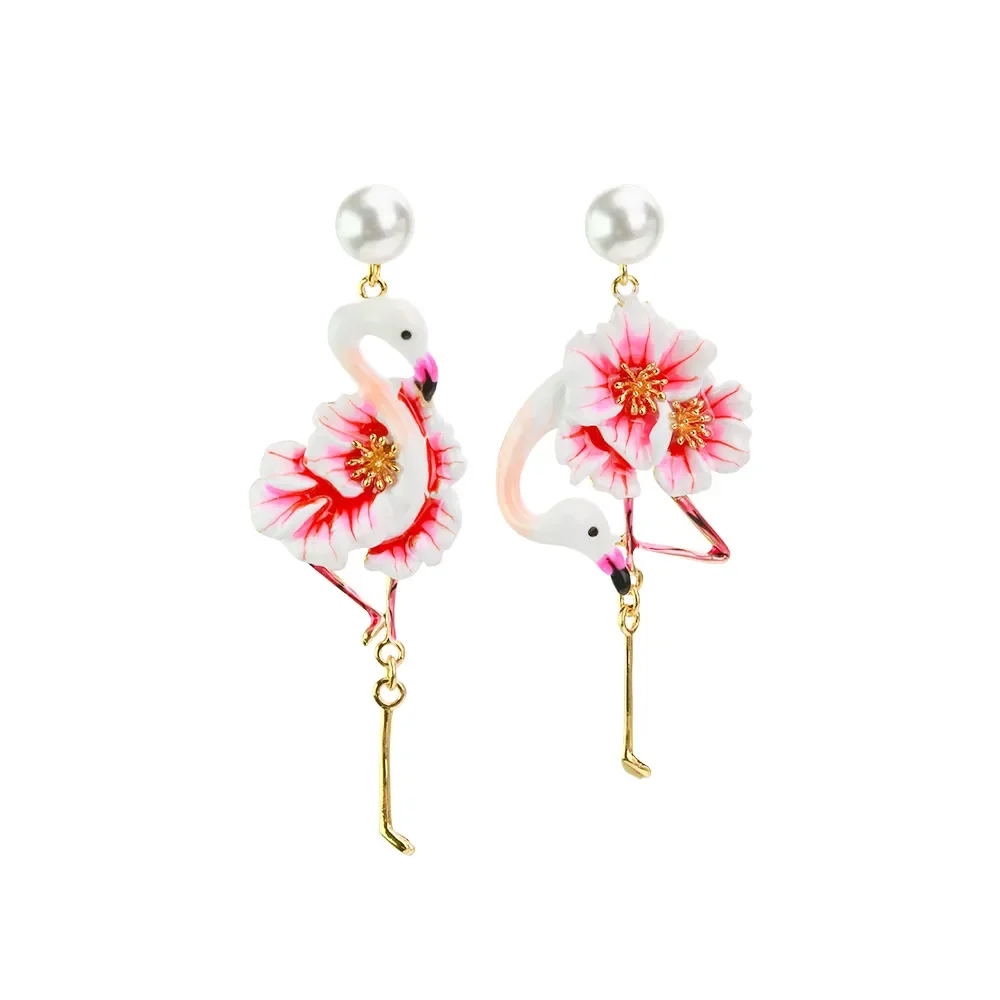 

Enamel Flamingo Earrings Flower Earrings Bird Animal Pink Jewelry For Woman 2021 Trend